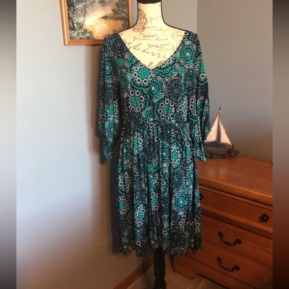 Torrid Teal and Black Midi Dress